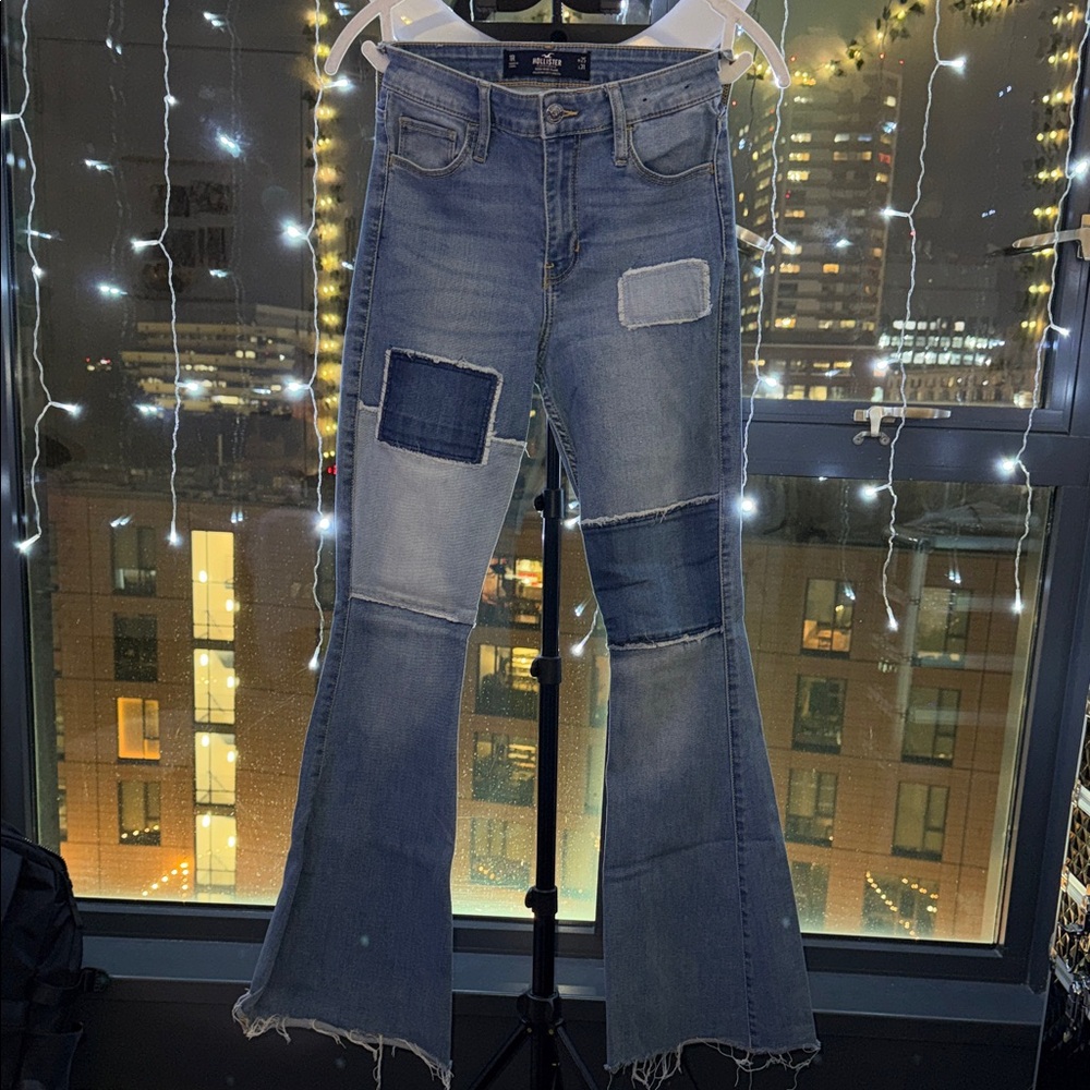 Hollister Blue Patchwork Flare Jeans